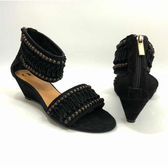 Kelsi Dagger Sandals Women Size 7.5M Black Leather Bowen Ankle Strap Wedge - Picture 14 of 15